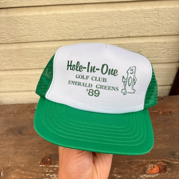 Vintage HOLE IN ONE golf club 1989 emerabld green trucker hat snapback - Picture 2 of 6